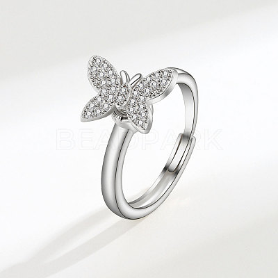 Adjustable Brass Pave Cubic Zirconia Enamel Rotating Finger Rings for Women FS-WGAC909-01-1