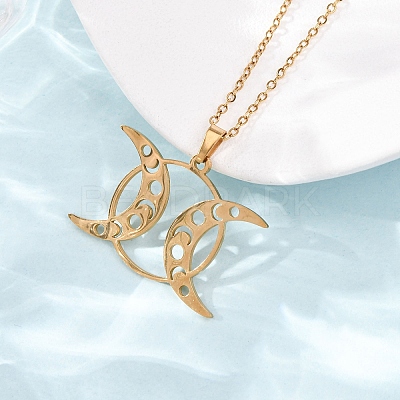 304 Stainless Steel Triple Moon Pendant Cable Chain Necklaces for Men Women NJEW-K308-01D-G-1