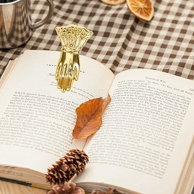 Alloy Hand Shaped Bookmark Clip AJEW-CP0006-94B-G-1
