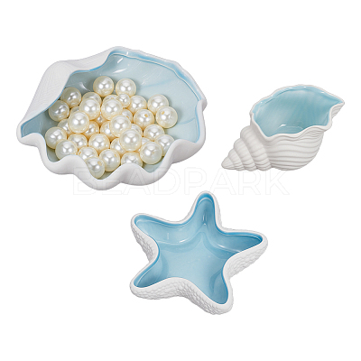 3Pcs 3 Styles Ocean-themed Ceramic Jewelry Plate AJEW-NB0007-92-1
