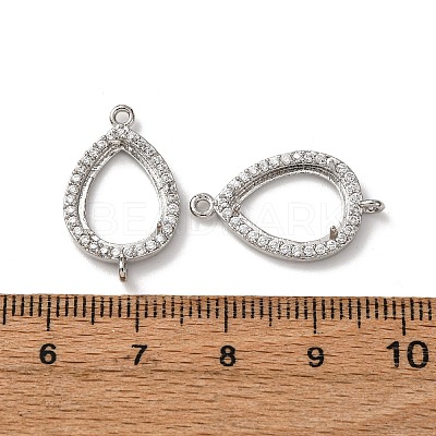 Teardrop Brass Micro Pave Clear Cubic Zirconia Connector Cabochon Settings KK-NH0007-01P-1