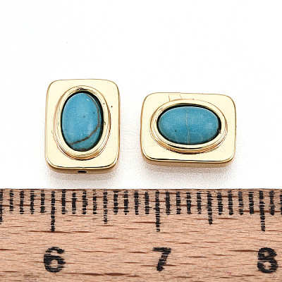 Brass Pave Synthetic Turquoise Beads KK-N258-14G-1