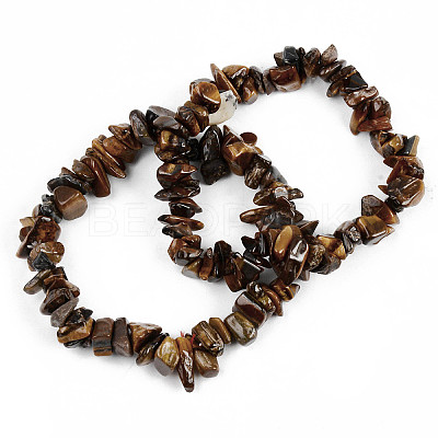 Unisex Chip Natural Tiger Eye Beaded Stretch Bracelets X-BJEW-S143-02-1