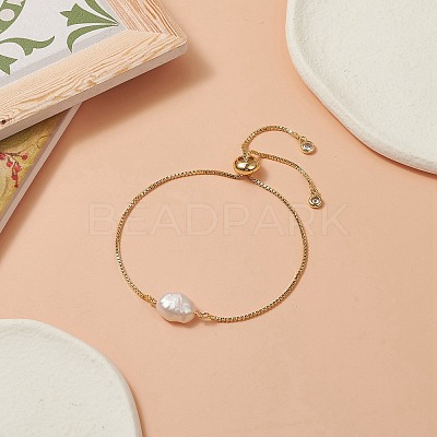 Oval Natural Pearl Beaded Slider Bracelet BJEW-JB09315-02-1
