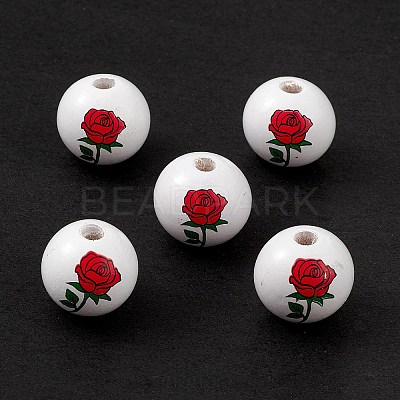 Printed Natural Wood European Beads WOOD-C015-03A-1