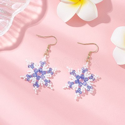304 Stainless Steel Glass Seed Beads Snowflake Dangle Earrings EJEW-MZ00537-01-1