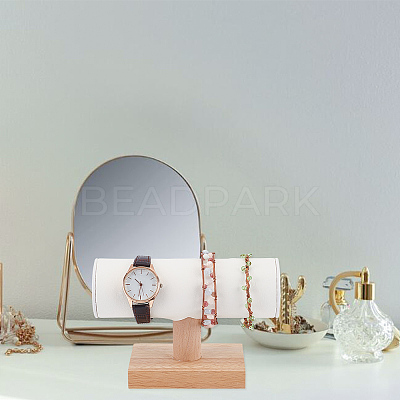 T-Shaped Bar PU Leather Bracelet Display Stands with Wooden Base AJEW-WH0471-127C-1