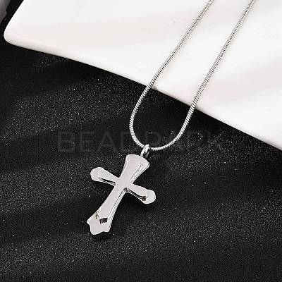 304 Stainless Steel Cross Pendant Pet Urn Ashes Necklaces NJEW-S455-02P-1