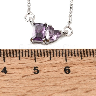 Brass Pave Cubic Zirconia Rectangle and Heart Pendant Cable Chain Necklaces KK-CBAB173-04P-03-1