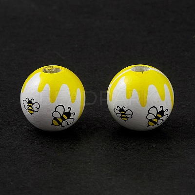 Printed Natural Wood European Beads WOOD-C015-09B-1