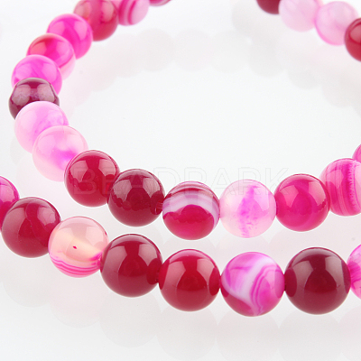 Natural Striped Agate/Banded Agate Round Bead Strands G-E232-08-1