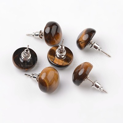 Half Round Dome Natural Tiger Eye Stud Earrings EJEW-L171-01-1