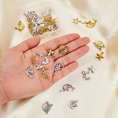 50Pcs 10 Style Starry Sky Theme Alloy Pendants FIND-YW0001-33-1