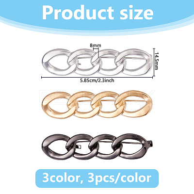 9Pcs 3 Colors Oval Link Chain Alloy Adjustable Jean Button Pins FIND-DC0007-87-1