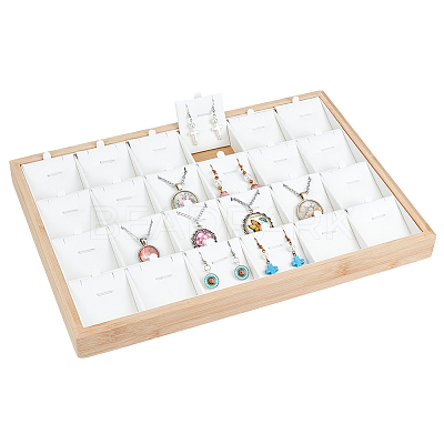 24 Grids Bamboo Pendant Display Trays with PU Imitation Leather Display Cards ODIS-WH0086-091A-02-1