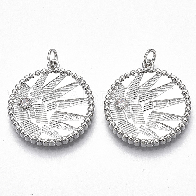 Brass Micro Pave Clear Cubic Zirconia Pendants KK-S356-008P-NF-1