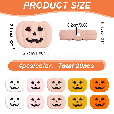 20Pcs 5 Colors Pumpkin Jack-O'-Lantern Halloween Food Grade Eco-Friendly Silicone Beads SIL-AR0001-10-1