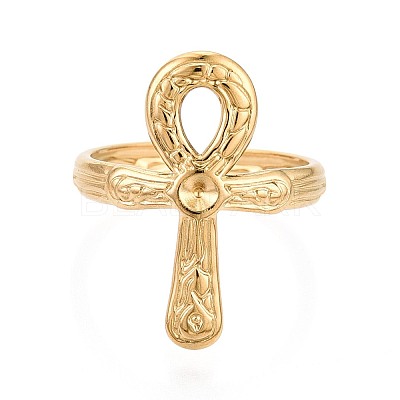 Ankh Cross 304 Stainless Steel Open Cuff Ring Components Ion Plating(IP) STAS-N108-60G-1