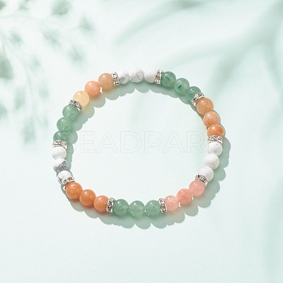 Natural Red Aventurine & Gemstone Round Beaded Bracelet for Women BJEW-JB08336-04-1