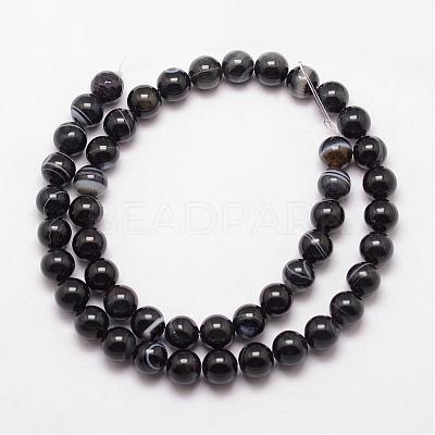 Natural Black Agate Bead Strands G-K166-13-8mm-05-1