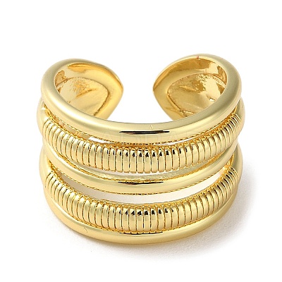 Rack Plating Brass Multi Lines Open Cuff Rings RJEW-K249-05G-1