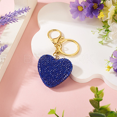 Handmade Polymer Clay Rhinestone Heart Keychains KEYC-TAC00068-02-1