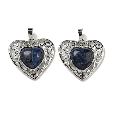 Natural Sodalite Peach Love Heart Pendants G-G158-01P-1