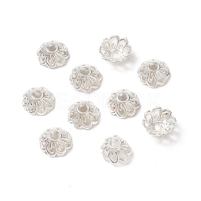 Silver Color Plated Alloy Flower Bead Caps X-TIBEB-E017-S-1