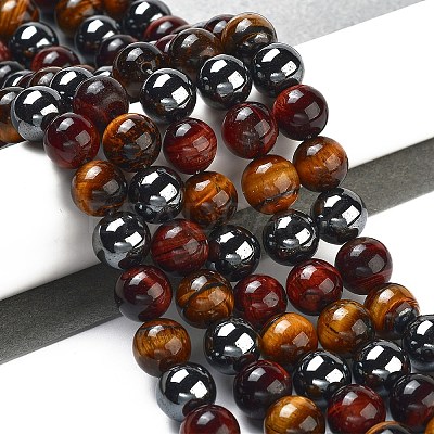 Natural Tiger Iron & Synthetic Hematite Beads Strands G-H1581-10mm-1