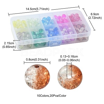200Pcs 10 Colors Baking Paint Crackle Glass Bead Strands CCG-YW0001-17-1
