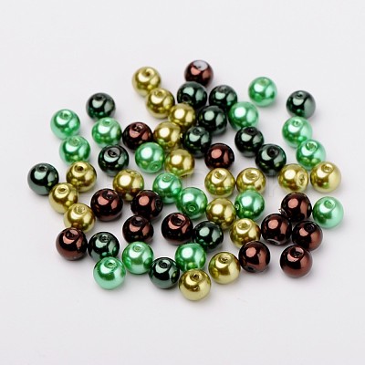 Choc-Mint Mix Pearlized Glass Pearl Beads HY-X006-8mm-04-1