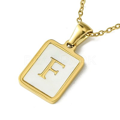 Ion Plating(IP) Rectangle with Initial Letter 304 Stainless Steel Pendant Necklace NJEW-R265-04G-F-1