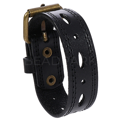 Alloy Cowhide Cord Bracelets for Women Men BJEW-WH20007-15C-1