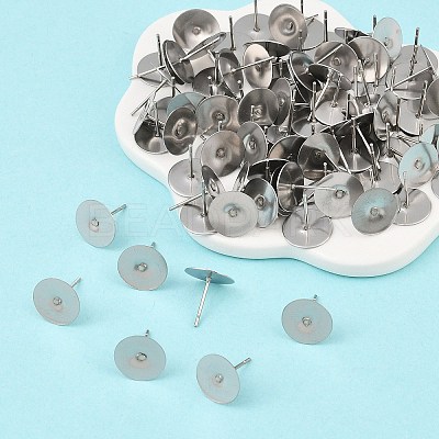 Tarnish Resistant 316 Surgical Stainless Steel Flat Round Blank Peg Stud Earring Settings STAS-R073-06B-1