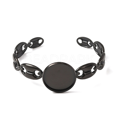304 Stainless Steel Coffee Bean Chain Cuff Bracelet Blanks with Flat Round Bezel Settings SA-CBA4160-02C-EB-1