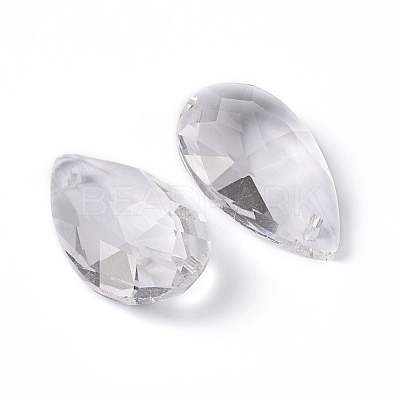 Faceted Teardrop Transparent Glass Pendants X-EGLA-R085-03-1