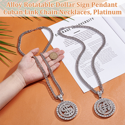 2Pcs Alloy Rotatable Dollar Sign Pendant Cuban Link Chain Necklaces NJEW-UN0001-77P-1