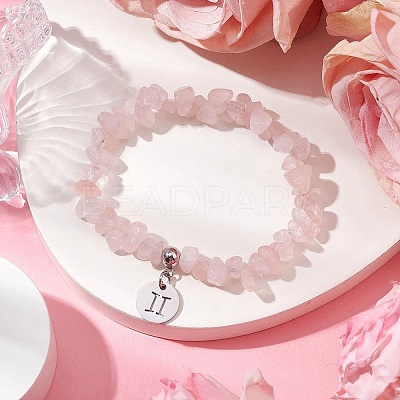 Natural Rose Quartz Chip Beaded Stretch Bracelets BJEW-JB11133-05-1