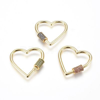 Brass Micro Pave Cubic Zirconia Screw Carabiner Lock Charms ZIRC-G156-12G-1