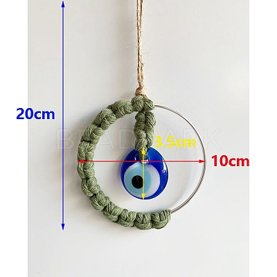 Handmade Woven Cotton Thread with Turkish Glass Evil Eye Wall Hanging Ornament PW-WG89558-02-1