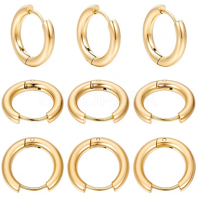 12 Pairs 202 Stainless Steel Huggie Hoop Earrings with 316 Surgical Stainless Steel Pins EJEW-SC0001-40G-1