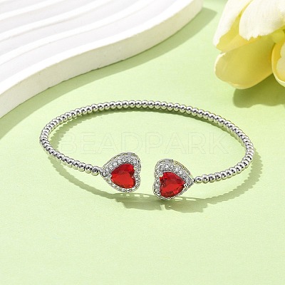 Heart Brass Micro Pave Cubic Zirconia Cuff Bangles & Rings Sets for Women SJEW-R002-05P-05-1