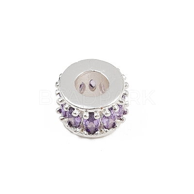 Column Rack Plating Brass Cubic Zirconia European Beads KK-L236-09S-1
