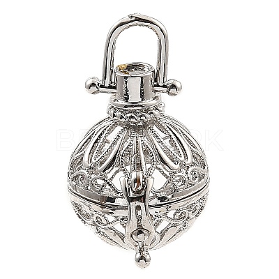 Rack Plating Brass Bead Cage Pendants KK-D025-01A-P-1
