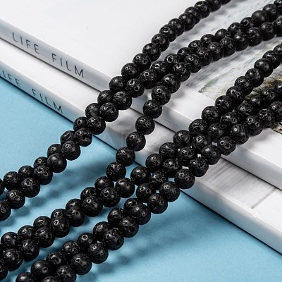 Natural Lava Rock Round Bead Strands G-M169-6mm-03-1