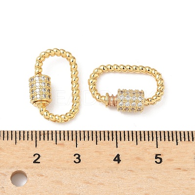 Brass Micro Pave Clear Cubic Zirconia Screw Carabiner Lock Charms X-KK-Z118-05G-1