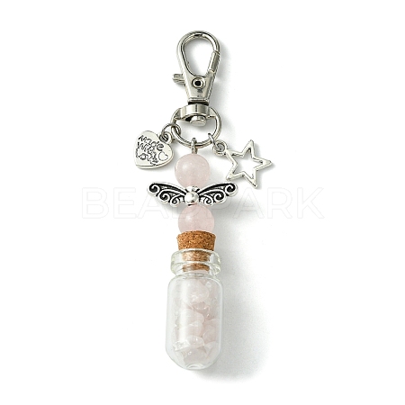 Glass Wishing Bottle with Natural Rose Quartz inside Pendant Decorations HJEW-JM01741-02-1