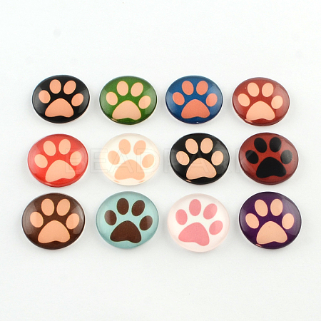 Half Round/Dome Dog Paw Print Photo Glass Flatback Cabochons for DIY Projects GGLA-Q037-12mm-08-1