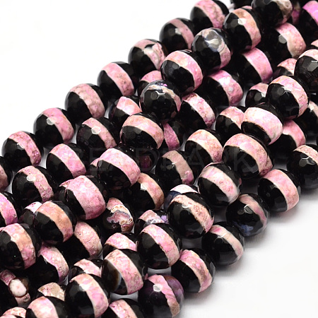 Round Faceted Natural Agate Tibetan Style Striped Pattern dZi Beads Strands X-TDZI-O005-10A-8mm-1