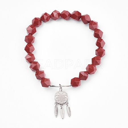 Natural Red Jasper Beads Charm Bracelets BJEW-O162-D07-1